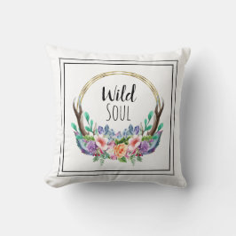 "WILD SOUL" ゴールドフレーム 自然の角のリース ボホー クッション