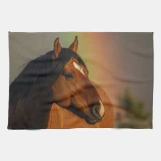 Wild Stallion, Golden Light and Rainbow キッチンタオル