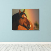 Wild Stallion, Golden Light and Rainbow キャンバスプリント (インサイチュ (ウッドフロア))