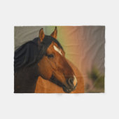 Wild Stallion, Golden Light and Rainbow フリースブランケット (正面(横))