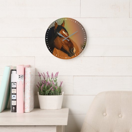 Wild Stallion, Golden Light and Rainbow ラージ壁時計 (読書スペース)