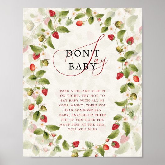 WILD STRAW BERRY SWEET BABY SHOWER SIGN ポスター (正面)