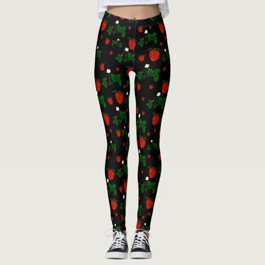 Wild Strawberries Pattern Leggings レギンス (正面)