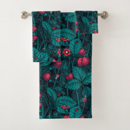 Wild strawberries, red and blue バスタオルセット