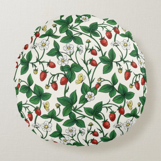 Wild strawberries red/yellow/green/off white ラウンドクッション (正面)