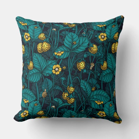 Wild strawberries, yellow and blue クッション (正面)