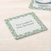 Wild Strawberry & Fern | Sage Green  スクエアペーパーコースター (アングル)