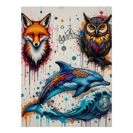 Wild Streets: Graffiti Animal Portraits ポスター
