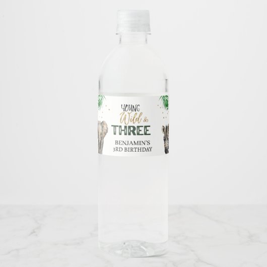 Wild & Three サファリ 誕生日招待状 ペットボトルラベル (正面)