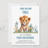 Wild & Three ライオン 3歳の誕生日招待状 招待状 (正面)