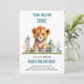 Wild & Three ライオン 3歳の誕生日招待状 招待状 (スタンド正面)