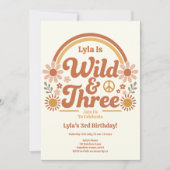 Wild Three Birthday Invitation Girl | Retro Boho 招待状 (正面)