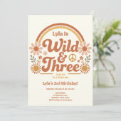 Wild Three Birthday Invitation Girl | Retro Boho 招待状 (スタンド正面)