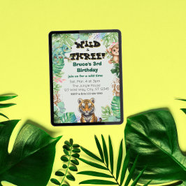 Wild & Three, Watercolor Jungle Birthday 招待状
