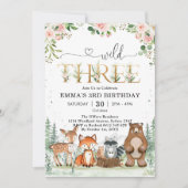 Wild Three Woodland Party Animals 3rd Birthday 招待状 (正面)