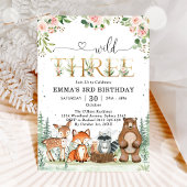 Wild Three Woodland Party Animals 3rd Birthday 招待状