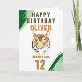 Wild Tiger Head Watercolor Birthday  カード (正面)