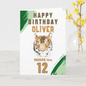 Wild Tiger Head Watercolor Birthday  カード (黄色い花)