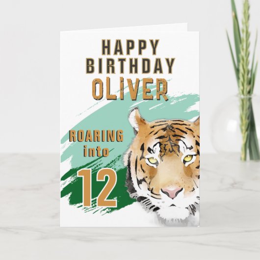 Wild Tiger Head Watercolor Birthday カード (正面)