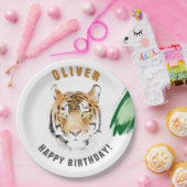 Wild Tiger Head Watercolor Birthday Name ペーパープレート (パーティー)