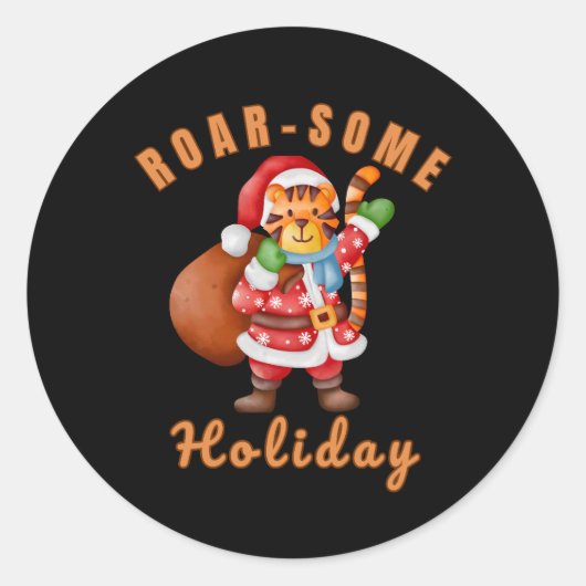 Wild Tiger Santa Christmas Roarsome Holiday Animal ラウンドシール (正面)