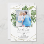 Wild Tropical Palm Geometric Photo Save the Date セーブザデート (正面)