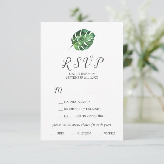 Wild Tropical Palm Menu Choice RSVPカード (スタンド正面)