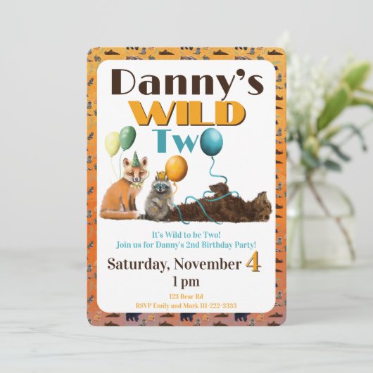 Wild Two Animals Second Birthday Invitation 招待状 (スタンド正面)