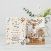 Wild Two Jungle Safari Animals Birthday Photo 招待状 (スタンド正面)
