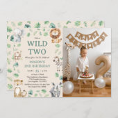 Wild Two Jungle Safari Animals Birthday Photo 招待状 (正面/裏面)