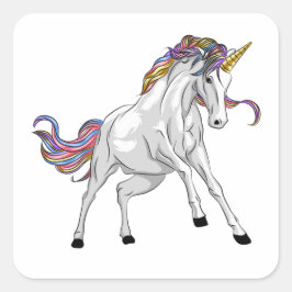 Wild Unicorn Sticker with Rainbow Mane and Golden スクエアシール