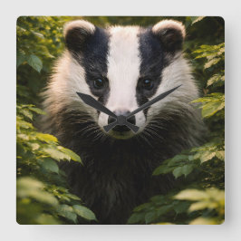 Wild watcher, Majestic British badger Square wall  スクエア壁時計