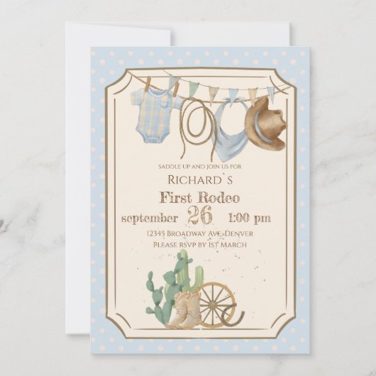 Wild West Baby Cowboy 1st Birthday 招待状 (正面)