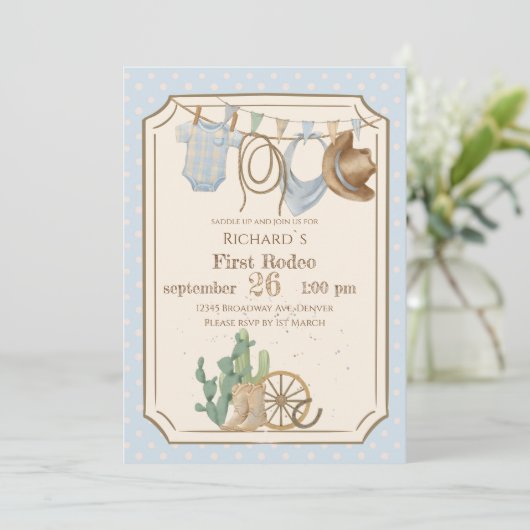 Wild West Baby Cowboy 1st Birthday 招待状 (スタンド正面)