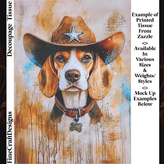 Wild West Beagle Dog In Cowboy Hat EY4 Decoupage 薄葉紙