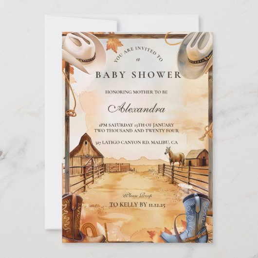 Wild West Cowboy Baby Shower 招待状 (正面)