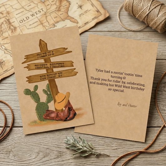 Wild West Cowboy Birthday Flat Thank You Card サンキューカード