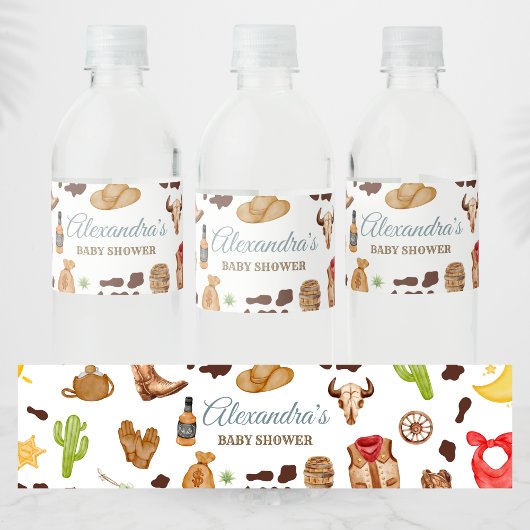 Wild West Cowboy Rodeo Baby Shower ペットボトルラベル