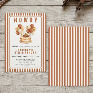 Wild West Cowgirl Country Western Birthday Party 招待状