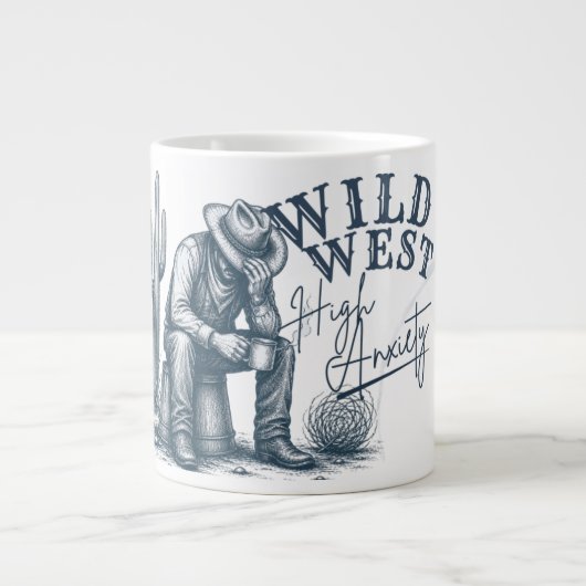 Wild West High Anxiety | おもしろ西部劇デザイン ジャンボコーヒーマグカップ (正面)