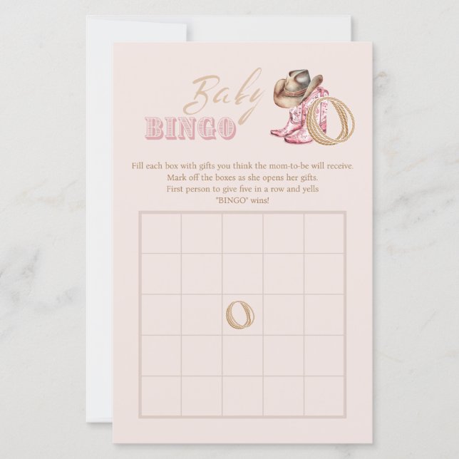 Wild West Little Cowgirl Baby shower Bingo Game (正面)