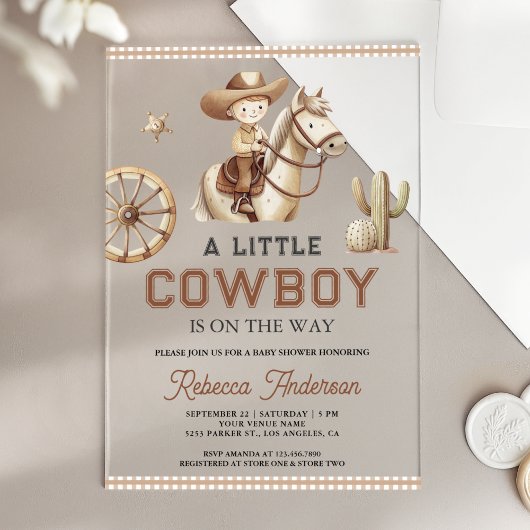 Wild West Ranch Rodeo Little Cowboy Baby Shower アクリル招待状