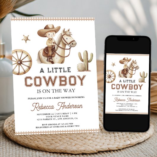 Wild West Rodeo Little Cowboy QRコード ベビーシャワー 招待状