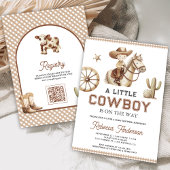Wild West Rodeo Little Cowboy QRコード ベビーシャワー 招待状