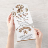 Wild West Rodeo Western Little Cowboy Baby Shower オールインワン招待状 (貼ってはがせる)