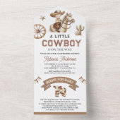 Wild West Rodeo Western Little Cowboy Baby Shower オールインワン招待状 (内側)