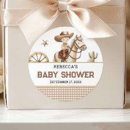 Wild West Rodeo Western Little Cowboy Baby Shower ラウンドシール