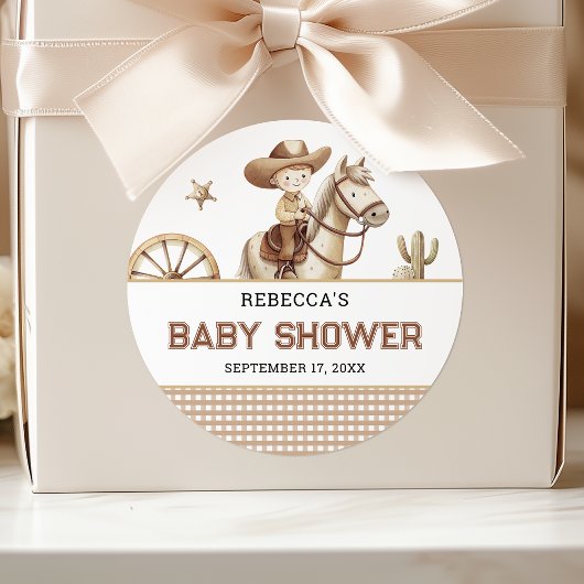 Wild West Rodeo Western Little Cowboy Baby Shower ラウンドシール