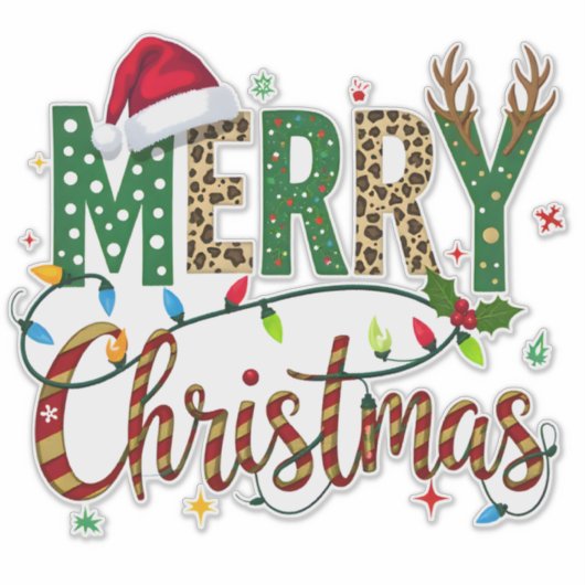 Wild & Whimsical Merry Christmas Leopard Print  シール (正面)