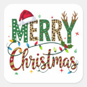 Wild & Whimsical Merry Christmas Leopard Print  スクエアシール (正面)